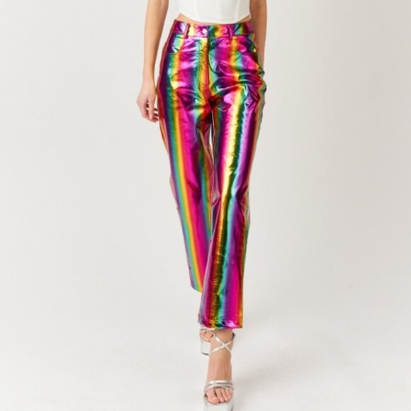 Amy Lynn Rainbow Lupe High Rise Straight Faux Leather Metallic Pants - Picture 2 of 6